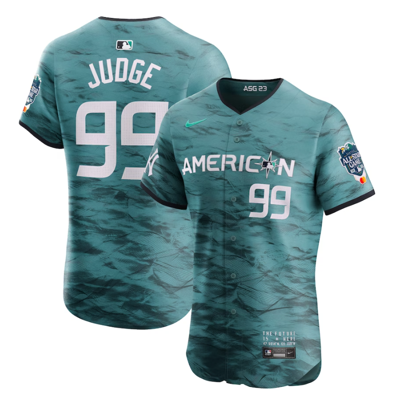 Men's New York Yankees #99 Aaron Judge Teal 2023 All-star Flex Base Stitched Baseball Jersey Men's New York Yankees #99 Aaron Judge Teal 2023 All-star Flex Base Stitched Baseball Jersey